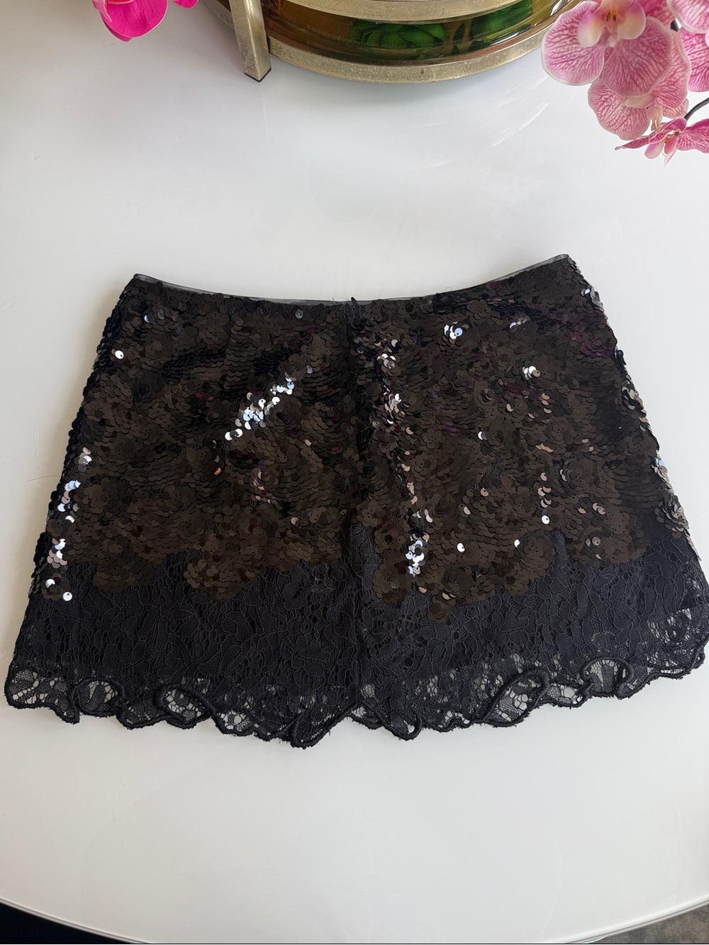 Cynthia Rowley Cosmo Black Sequin Lace Mini Skirt Size 8